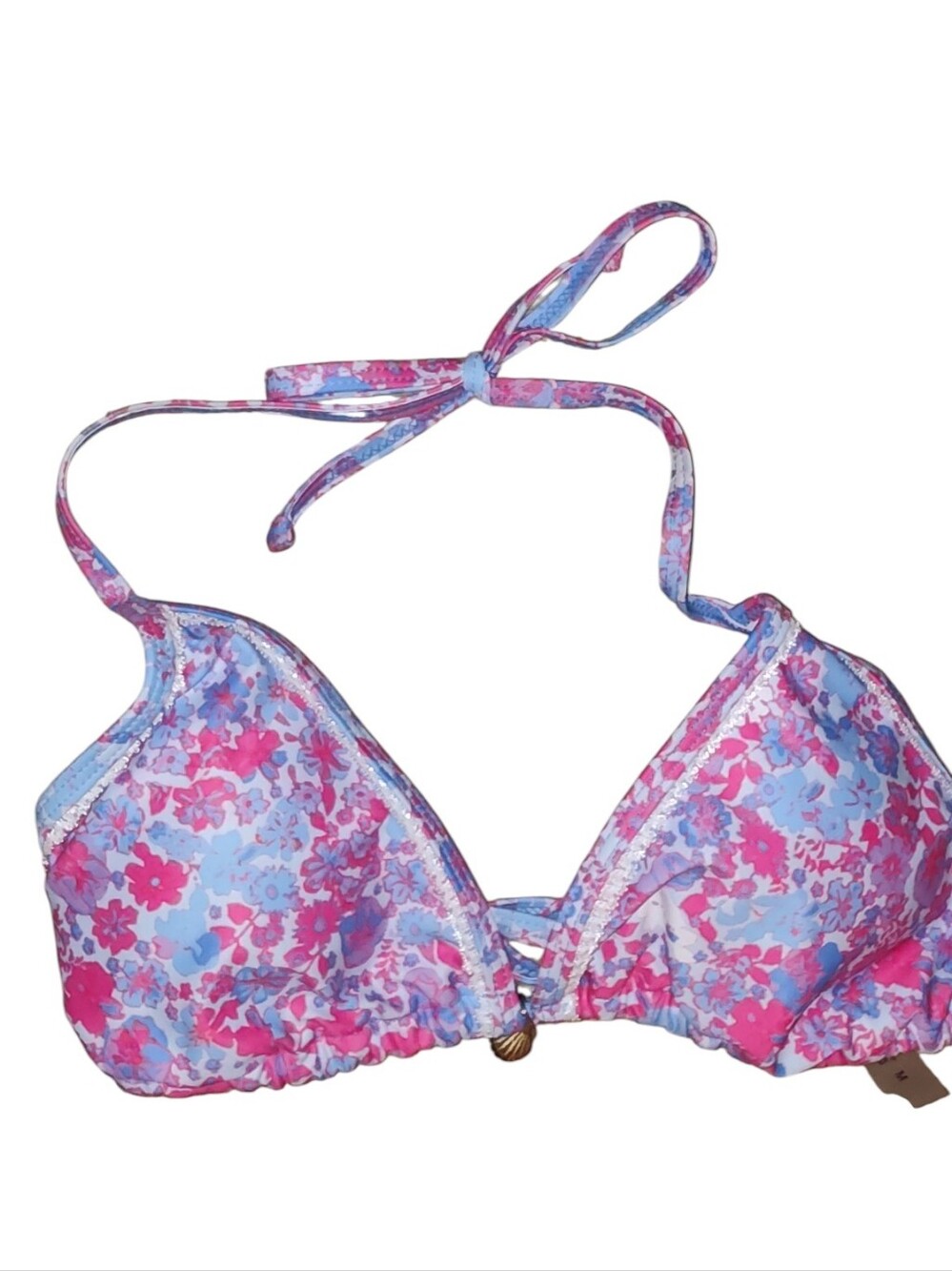 Floral Pink/Blue Triangle Women's Swimsuit Bikini Swimwear Top Size M